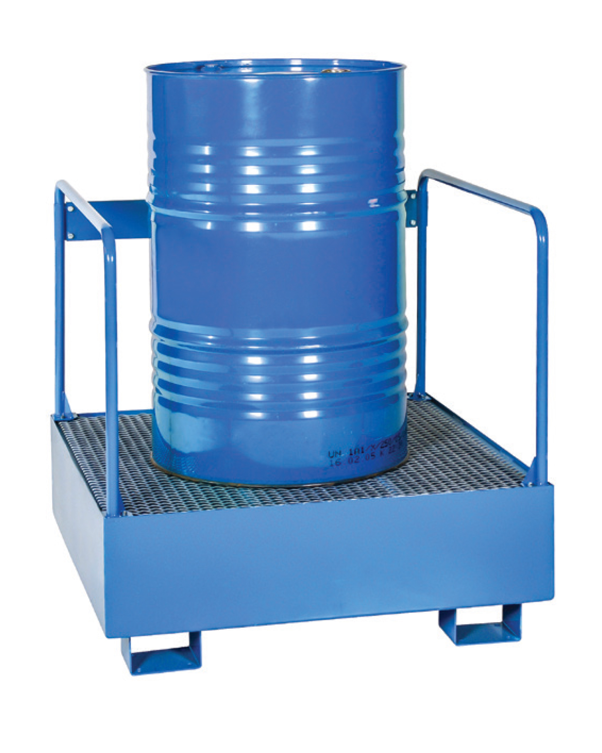 Drum Pallet Vertical + Safety rail, 1 drum, Volume 220 L