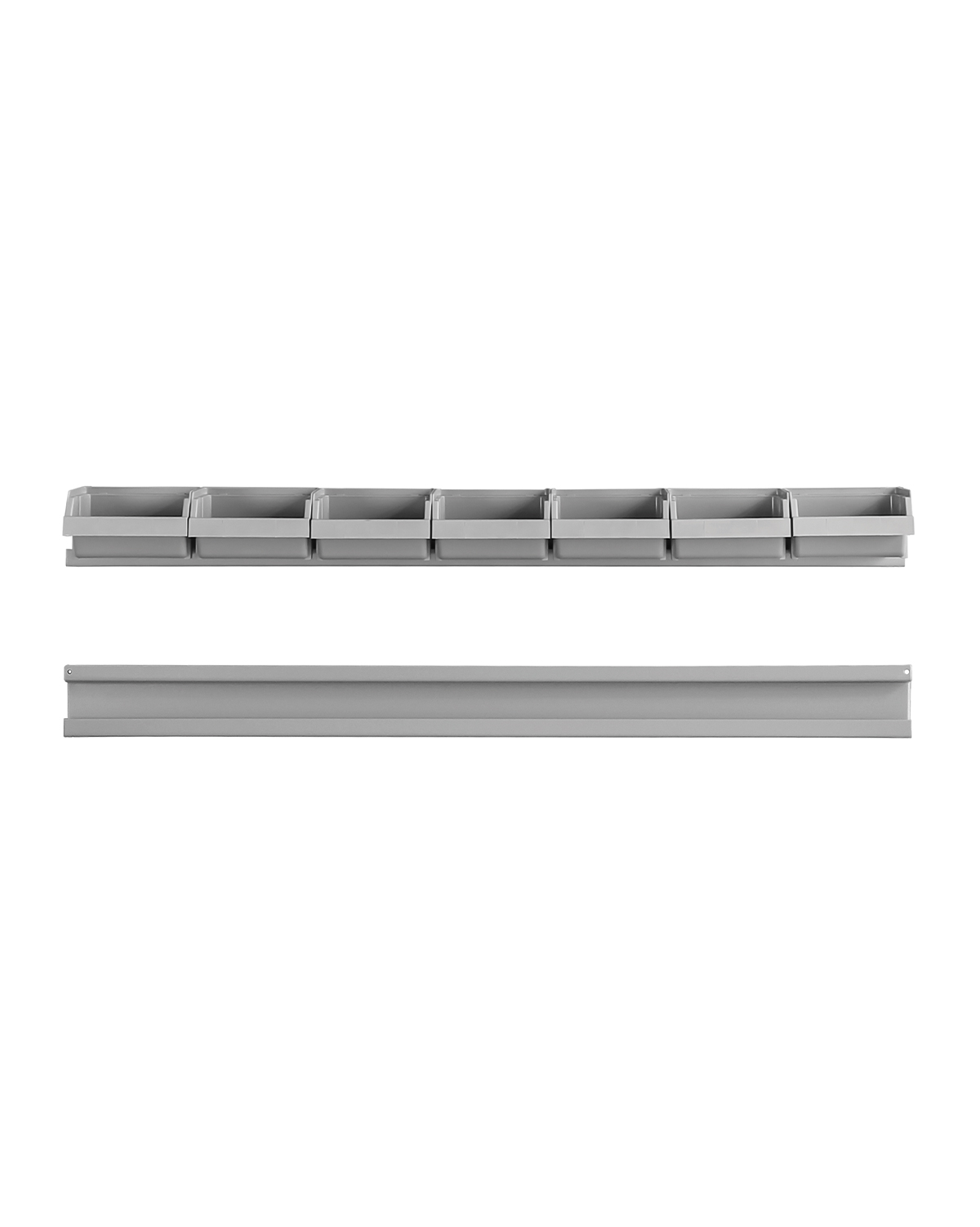 Plastic bin rack for upright, 7 bins, W 896 mm
