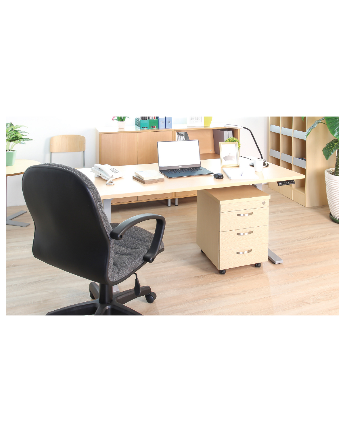 Office Standing Desk Rectangle + Drawer unit, W 1600 mm