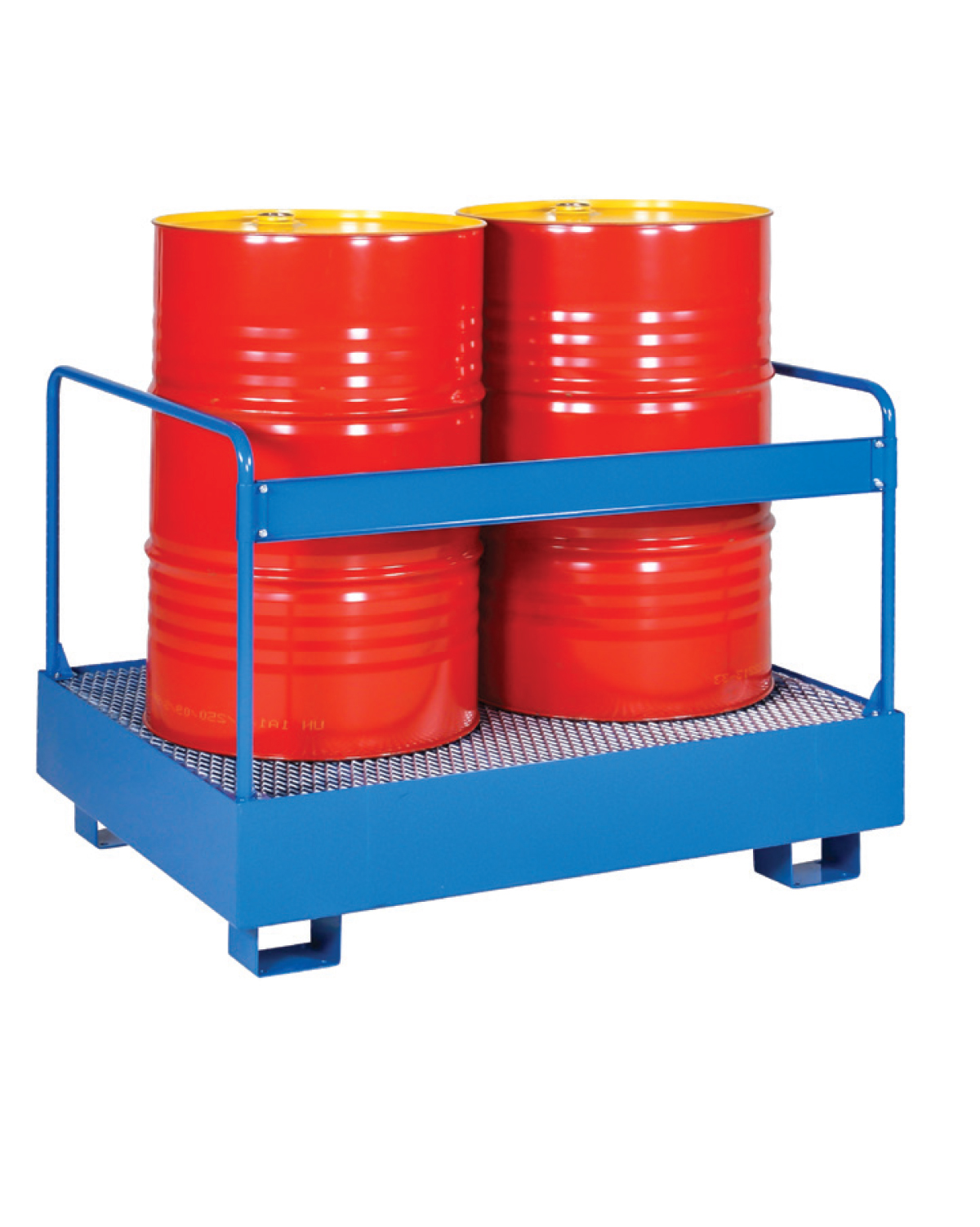 Drum Pallet Vertical + Safety rail, 2 drums, Volume 260 L