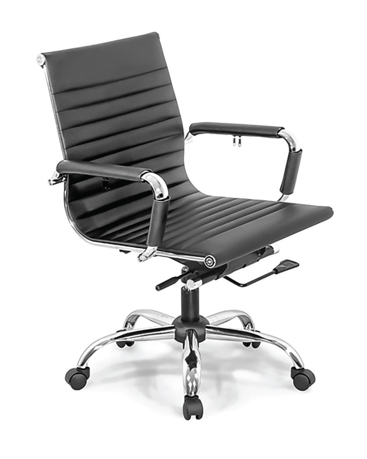 Office Swivel Chair, Black Faux leather/Chrome