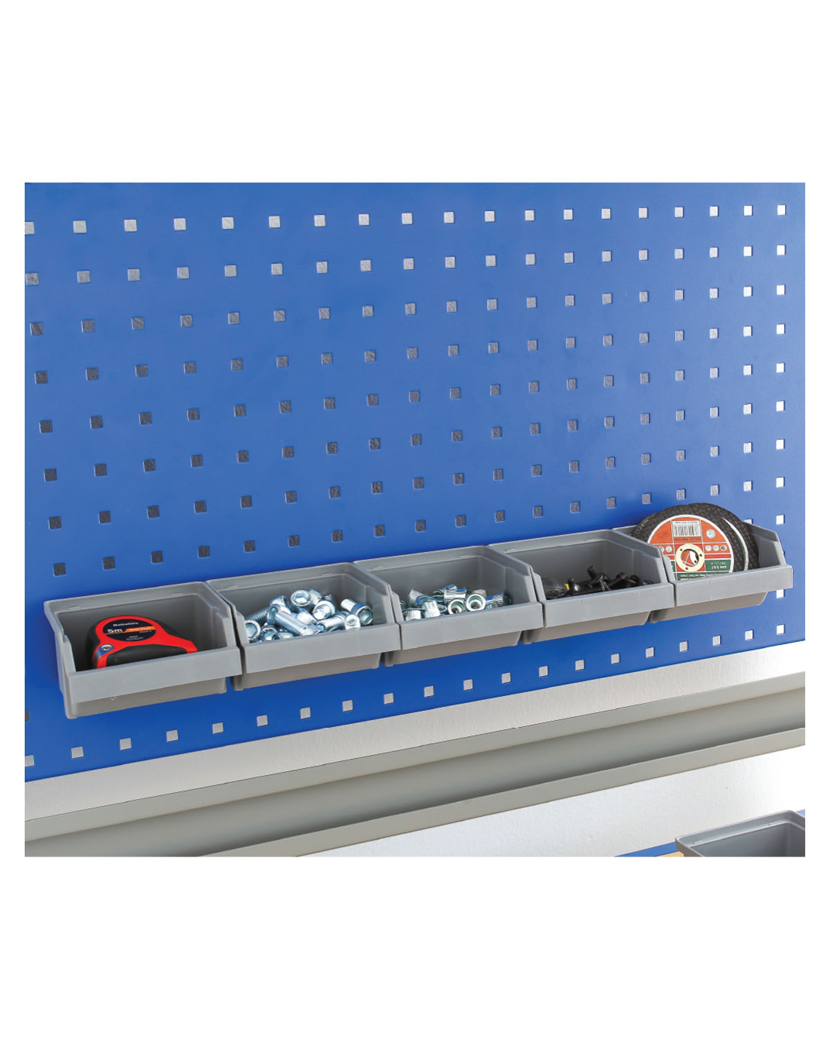 Plastic bin rack for Tool panel, 5 bins
